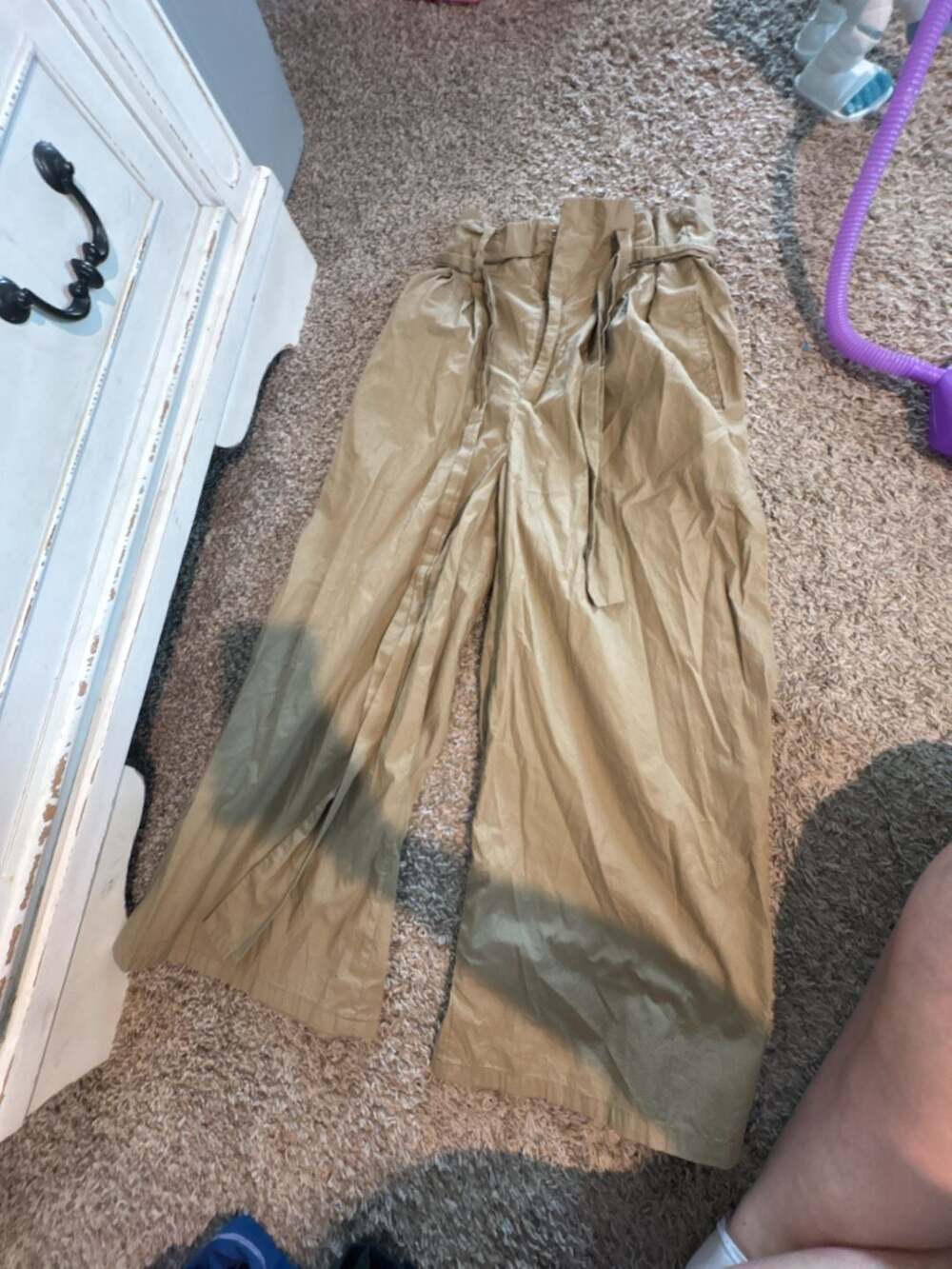 Who What Wear Women's Paperbag Waist Wide Leg Khaki Pants